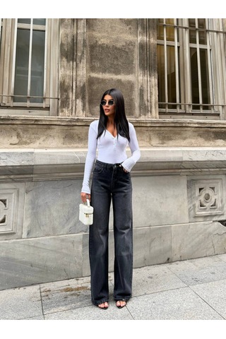 Zdn Jeans Yüksek Bel Antrasit Wide Leg Jean