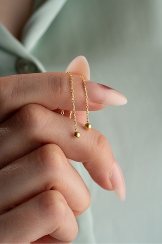 Nereze 925 Ayar Gümüş Gold Kaplama Minik Toplu Zincir Küpe