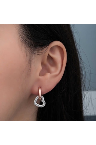 Kenpazar Gümüş Rose Sallantılı Kalp Kadın Küpe 33830868