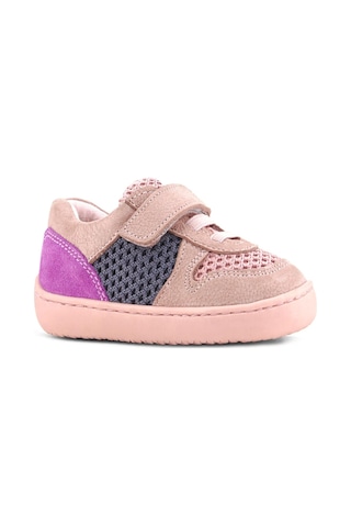 Rakerplus Bob Hakiki Deri Pudra Gri Mor Barefoot Cırtlı Lastikli Bebek Sneaker Ayakkabı Pudra