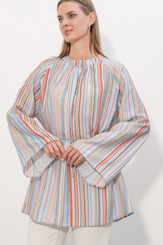 Bigdart Kadın Çizgili Bağcıklı Oversize Tunik 50009 - Mavi