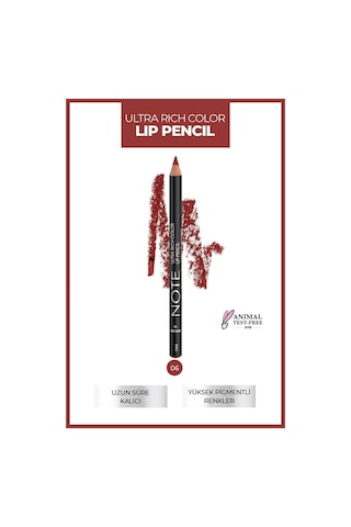 Note Cosmetique Ultra Rich Color Lip Pencil Dudak Kalemi 06 Red - Kırmızı