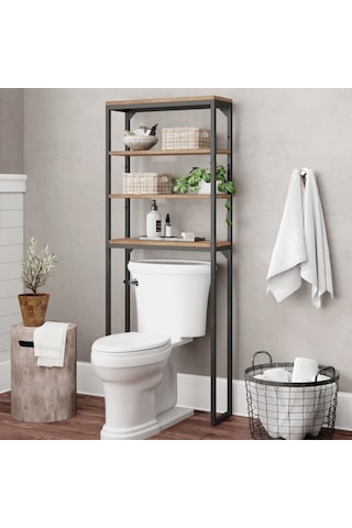 Banyo Rafı Ahşaplı Dekoratif 3 Katlı Banyo Dolabı Kahverengi