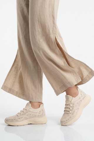 Ayakmod Bej Anorak Hafif Esnek Bağcıklı Kadın Casual Ayakkabı 2061 G