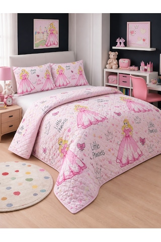 Çift Kişilik Kapitone Dolgulu Prenses Desen Pike 4 Mevsim 2 Adet Yastık Kılıfı Dahil 200x230cm Pembe