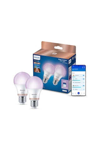 Philips Smart Lighting Led Ampul A60 E27 60w Eşdeğer Rgb 2'li Paket - Google Home, Alexa, Homekit Ve Matter Uyumlu Çok Renkli