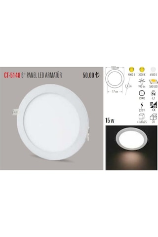 Cata Ct-5148 15 Watt Slim Led Panel Armatür %100 Alüminyum Kasa (470950448) Beyaz