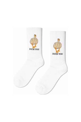 Carnaval Socks Duck You Yazılı Beyaz Tenis Çorap Çok Renkli