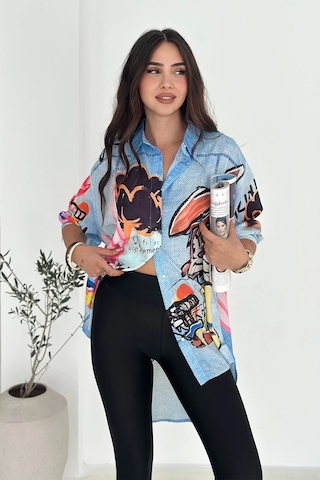 Asprin Fashion Tavşan Baskılı Jeans Efektli Tunik Renkli