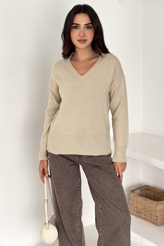Noa & Noa Kadın V Yaka Triko Kazak Cozy Neutral Bej