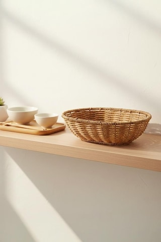 Rattan Piknik Hasır Ekmek Sepeti Meyve Sebze Sepeti Plastik Örme Ahşap