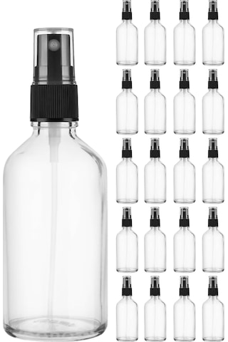 Afracam Şeffaf 100 Ml Kapaklı Sprey Dezenfektan Cam Şişe 20 Adet Siyah