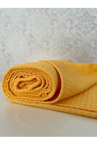 Premium %100 Pamuk Çift Kişilik Yazlık Pike, Yatak Örtüsü, Terletmez Kumaş Sarı Renk 240x200cm Sari