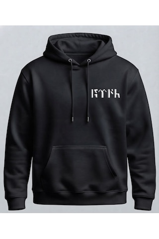 Berru Butik & Textil Kartal Ve Kurt Figürlü Baskı Detaylı Kapşonlu Hoodie / Sweatshirt Kişiselleştirilebilir Siyah