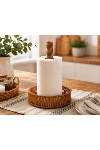 Lexroo Doğal Rattan Kağıt Havluluk Masaüstü Havlu Standı Dekoratif Havluluk Çok Renkli