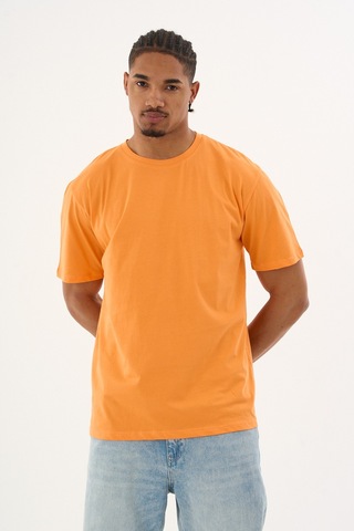 Dechers Erkek %100 Organik Pamuklu Yumuşak Dokulu Comfort Fit Bisiklet Yakalı T-shirt E222 Turuncu