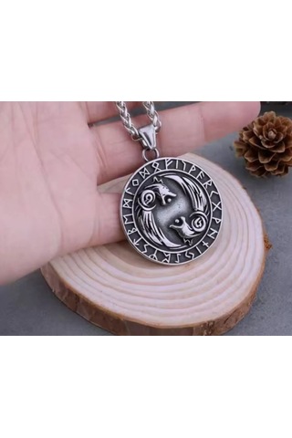 Çift Taraflı Kullanım İskandinav Mitoloji Çelik Kurt Kolye Gümüş
