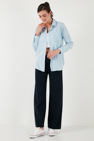 Lela Pamuklu Regular Fit Cepli Bayan Gömlek Cf25S16992 Mavi