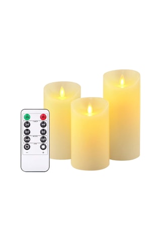 Symbee 3'lü Kumandalı Led Elektronik Mum Seti - 4 Zamanlama Modu, Sıcak Beyaz Işık, Gerçekçi Sallanan Alev - 7.5x10/12.5/15cm Beyaz No-flame Simülasyon Mumlar Şimşek, Noel, Parti Dekorasyonu Diğer