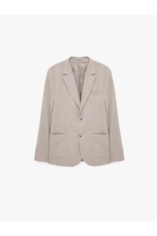 Koton Uzun Kollu Viskon Karışımlı Cepli Düğmeli Mono Yaka Slim Fit Blazer Ceket Vizon 6sam50006nw