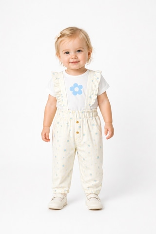 Harika Kids Kız Bebe&çocuk Keten Kumaş Sapolet Takım Ekru