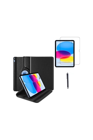 Apple Uyumlu iPad, A16 11.nesil A3354-a3355 Dönebilen Tablet Kılıfı + Ekran Koruyucu + Tablet Kalemi Kapaklı Kılıf
