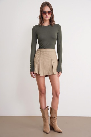 6736 Kadın Bisiklet Yaka Kolu Droplu Triko Kazak Haki Haki