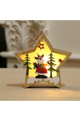 Xindoker Işıklı Ahşap Asortiği: Renkli Yuvarlak/yıldız Desenli Askı 9.6-11cm