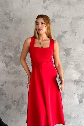 Dip Moda Kadın Likralı Kemer Detaylı Askılı Elbise Dpnbk2150 Kırmızı