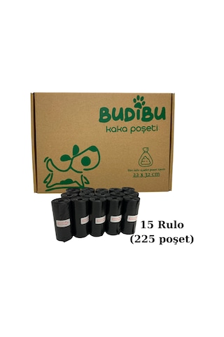 Budibu Kedi Köpek Kaka Poşeti Evcil Hayvan Dışkı Kaka Torbası Siyah 15 Rulo