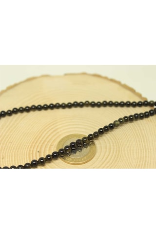 Golden & Siyah Obsidyen Taşı Yarım Dizi 4,5 MM 18 CM Siyah