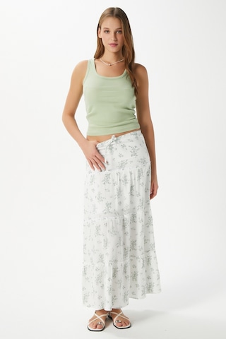 Kadın Rebekka Çiçekli Haki Astarlı Uzun Etek 17639 Beyazhaki Çok Renkli