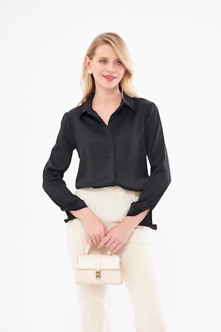 Klasik Saten Gömlek Siyah Siyah