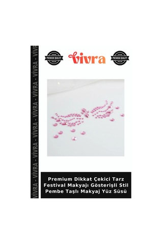 Premium Dikkat Çekici Tarz Festival Makyajı Gösterişli Stil Pembe Taşlı Makyaj Yüz Süsü