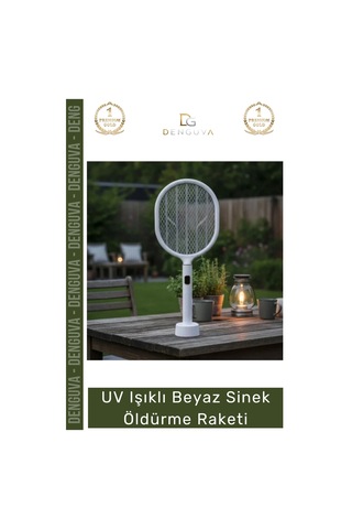 Sinekraketi Usb Şarjlı Standlı Dijital Gösterge Mor Işık Etkili Uv Işıklı Beyaz Sinek Öldürme Raket