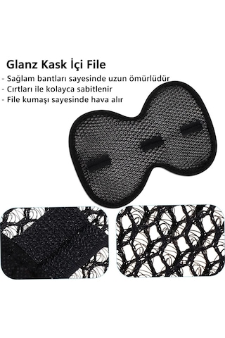 Glanz Kask İçi Ped, Nefes Alabilir File Cırtlı İç Astar, Yıkanabilir Tekrar Kullanıma Uygun Ped Siyah