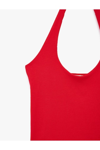 Koton Pamuklu Ribanalı Slim Fit Sırt Dekolteli U Yaka Bluz Kırmızı 6sak10338ek
