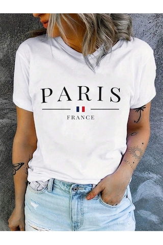 Paris France T-shirt - Beyaz Baskılı Oversize Bisiklet Yaka Kısa Kol Tişört Beyaz