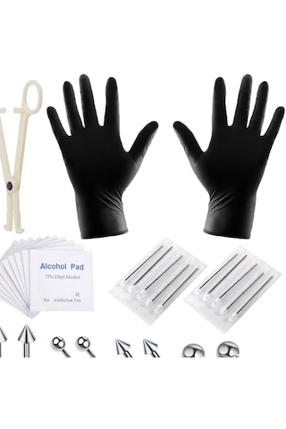 Dolıty 42 Parça Profesyonel Piercing Seti Gümüş-1.2x10+3 Çok Renkli