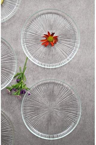 Linya Cam Mini Tatlı Pasta Tabağı 16 Cm Sunumluk Tabak