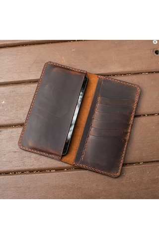 Craft And Luna El Yapımı Hakiki Deri Cüzdan Telefon Kılıfı Western Taba