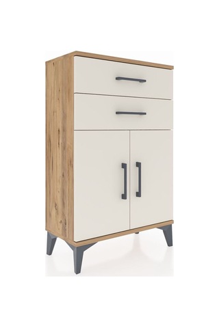 Arges Komodin Tek Raflı 2 Çekmeceli 2 Kapaklı 60x30x96 Çam-aytaşı Krem