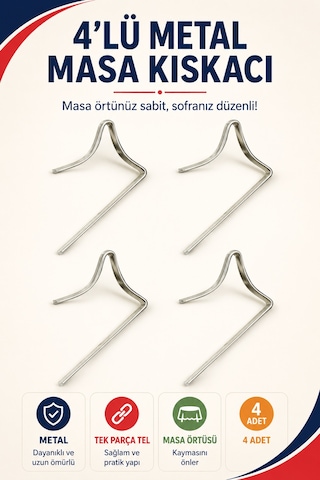 4'lü Metal Masa Örtüsü Kıskacı 1,5-2,5 Cm Masa Kenarı İçin Sabitleyici Kıskaç Seti 4 Adet Pratik Set Gri