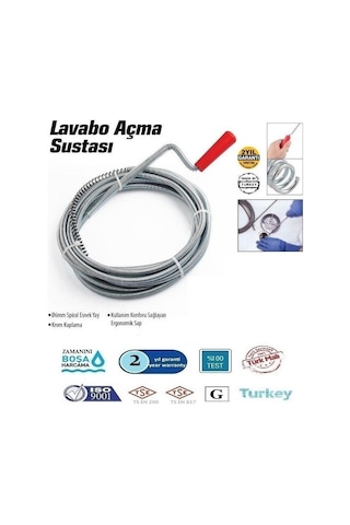Lavabo Gider Boru Açma Spirali - Kanal Açma Sustası - 5 Metre