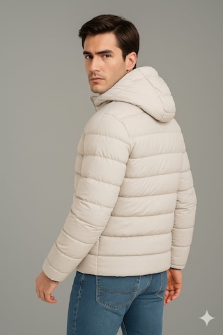 Blayn Jeans Erkek Siyah İçi Polar Kapüşonlu Şişme Günlük Ve Spor Mont Kışlık, Rahat Ve Suya Dayanıklı Krem