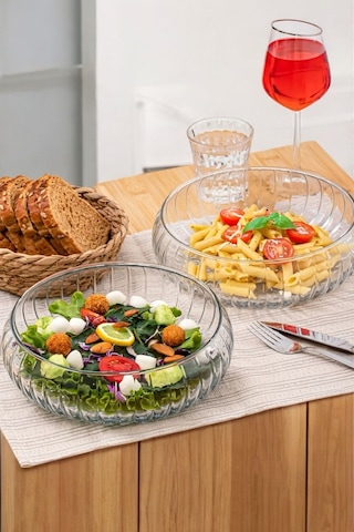 Morponi Kafes El Yapımı Büyük Boy Cam Salata Meyve Çerez Makarna Sunum Kasesi Şeffaf 23 Cm Şeffaf