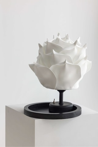 Dekor Yapay Eva Çiçeği Kablosuz Masa Lambası Üst Beyaz-alt Siyah 9v Pil 75-90 Saat