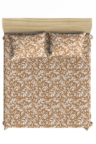 Maki Home %100 Pamuklu Çiçek Baskılı 180x200 Battal Boy Lastikli Çarşaf Takımı Koyu Bej