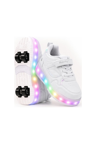 Glow Kız Erkek Çocuk Patenli, Işıklı Rahat Spor Ayakkabı & Sneaker 4 Teker Kaykay Ayakkabı Beyaz