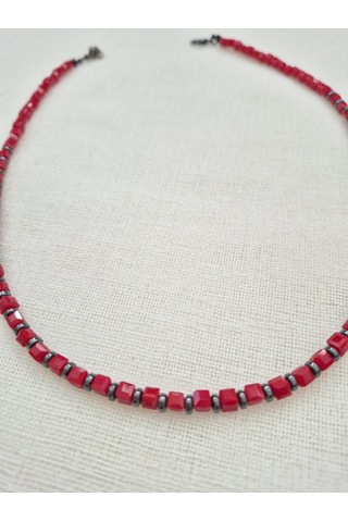 Bordo Küp Hematit Boncuklu Bayan Kolye